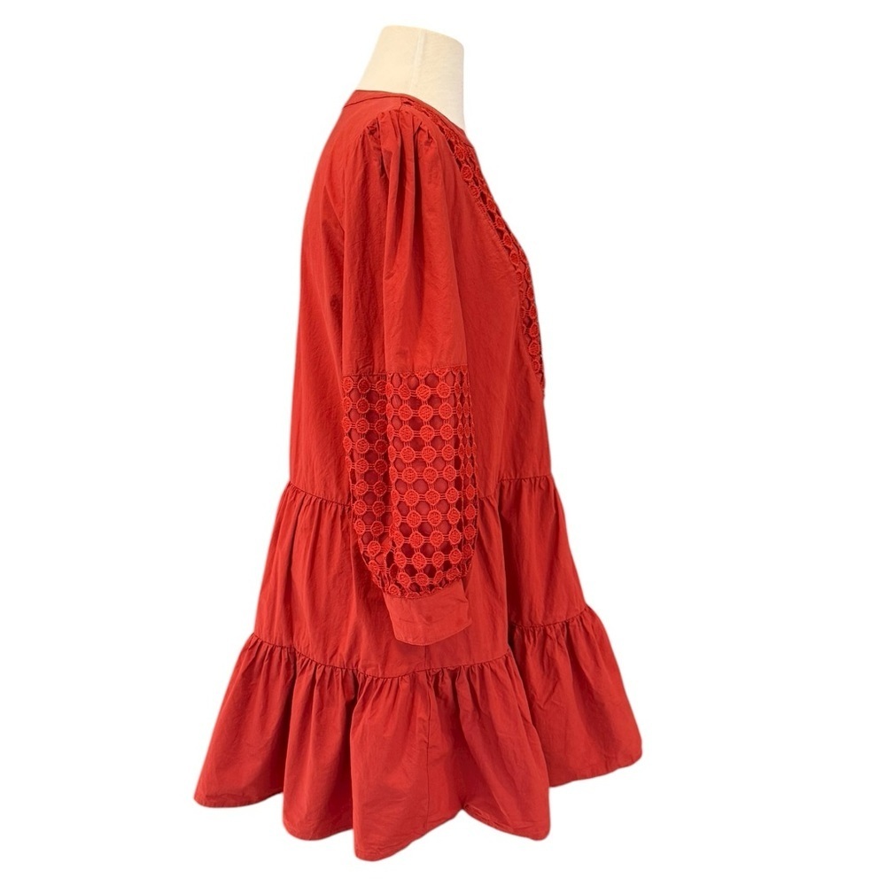 Baby Pink Rust Red Crochet Tiered Ruffle Mini Dress Medium - Picture 5 of 12